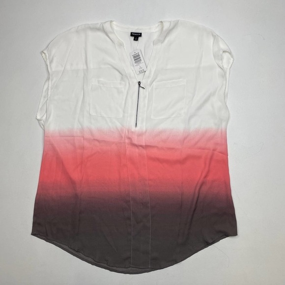 Torrid Pink Gray Ombre Dip Dye Georgette Blouse Women's Size 1/1X - Picture 2 of 8
